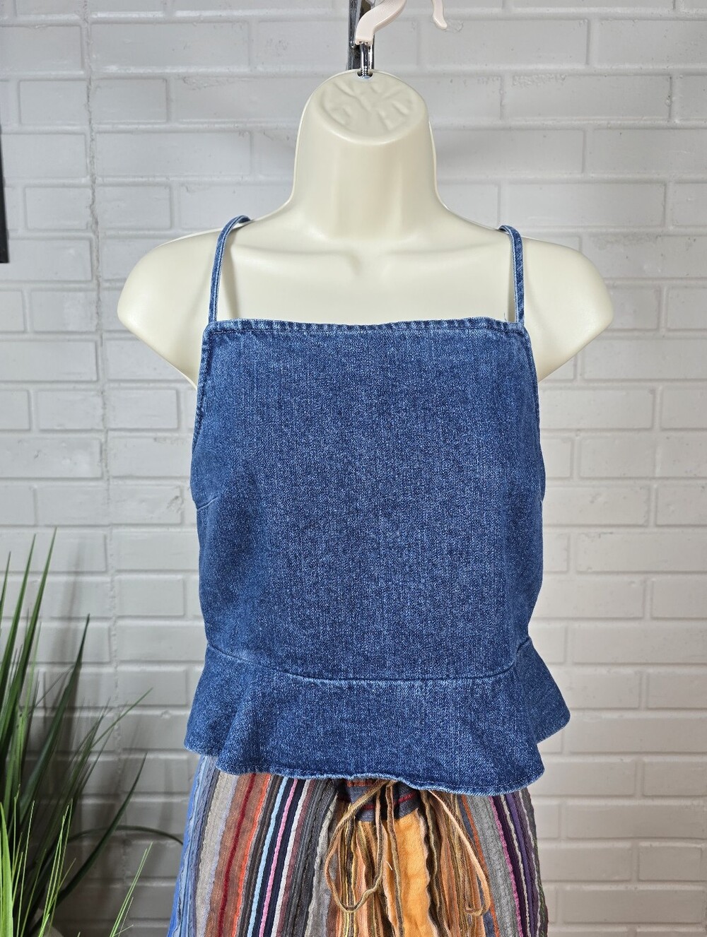 American Eagle Denim Blue Cropped Peplum Cami Size Medium